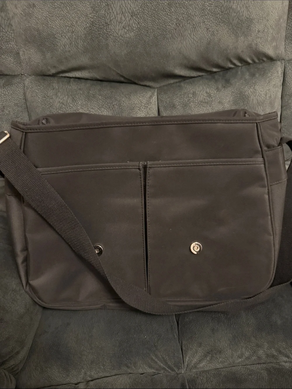 Men's Black Canvas Messenger Bag with Buckle Closure